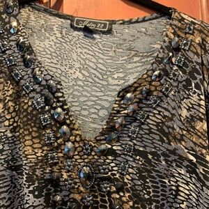 Metro Black and Tan Patterned Women's Blouse